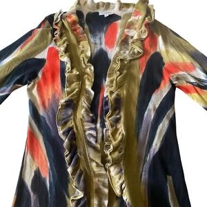 ADORE Women's Cardigan Sweater Abstract Print Ruffled Open Front Size L